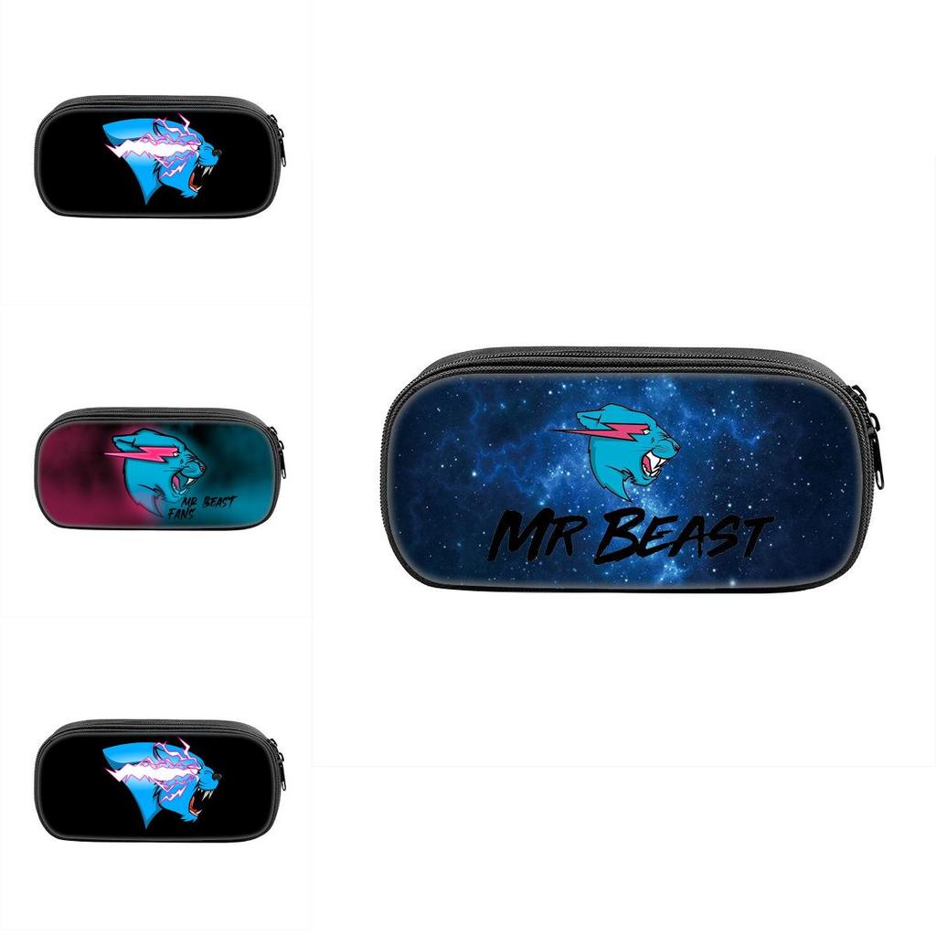 Mr Beast Lightning Cat Lion Print Student Single Layer Stationery Storage Bag For Creative Storage