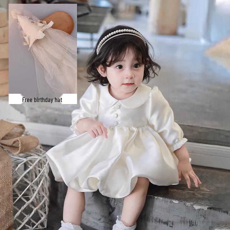 Baby Girl Long Sleeve Birthday Princess Dress - Satin Gown for Flower Girl or Ceremony