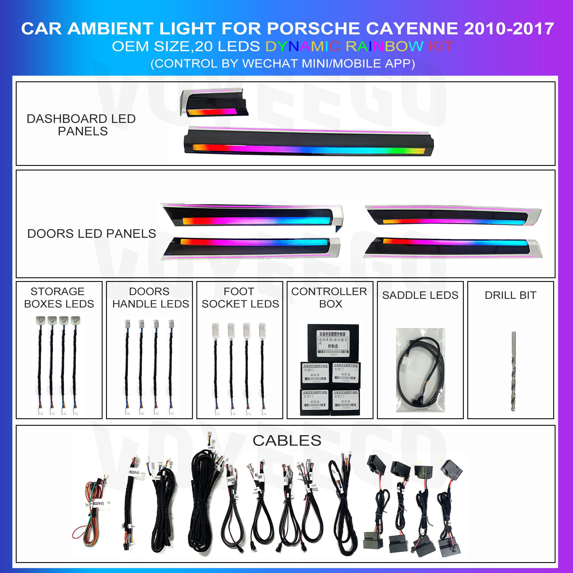 For Porsche 2010-2017 Cayenne Dynamic Ambient Light 64Color Original 1:1 Mold Center Control Door LED Decoration Atmosphere Lamp