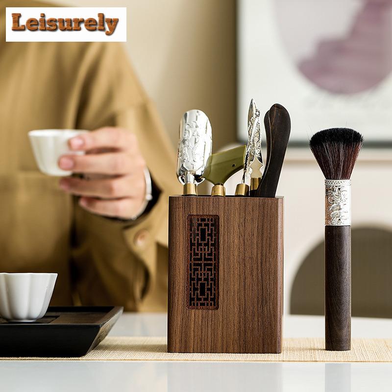 Waffenregal aus Walnussholz Tee Sechs Gentlemen Antikes Tee-Werkzeugset Haushalts-Teegeschirr Utensilien Chinesisches Tee-Set Zubehör Handwerk