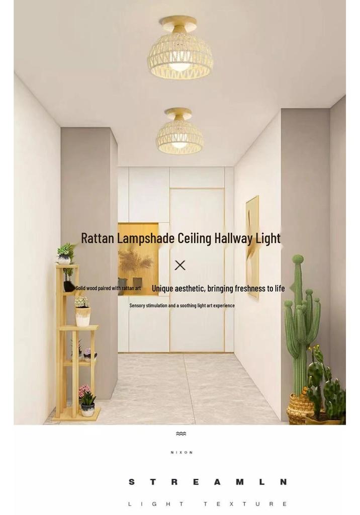 Solid Wood Pendant Light: Japanese Style Dining, Bar, Bedroom, Balcony, Retro Rattan Art, Cream Finish, Long Line Design.