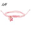 Handwoven Rope Wristband Breast Cancer Awareness Bracelet for Women Adjustable Woven String with Commemorative Charity Event Accessories Ribbon