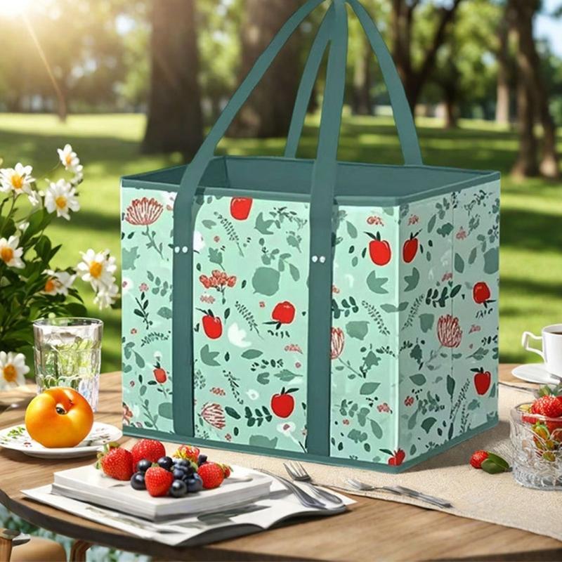 Foldable Grocery Basket With Large Capacity Nonwoven Storage Bag with Reinforced Bottom For Supermarket Picnic