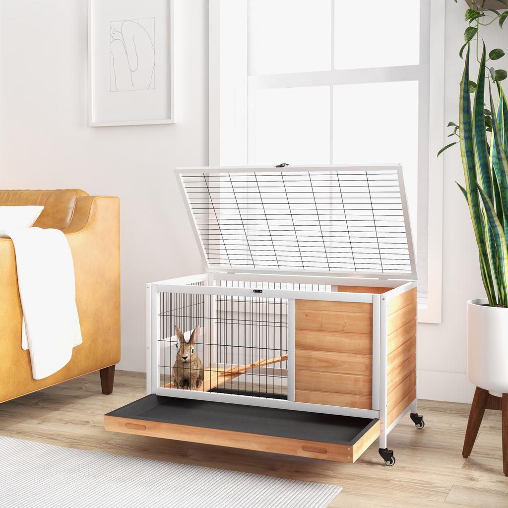Rabbit Hutch for Small Pets with Opening Roof and Removable Tray 90x53x59 cm Natural