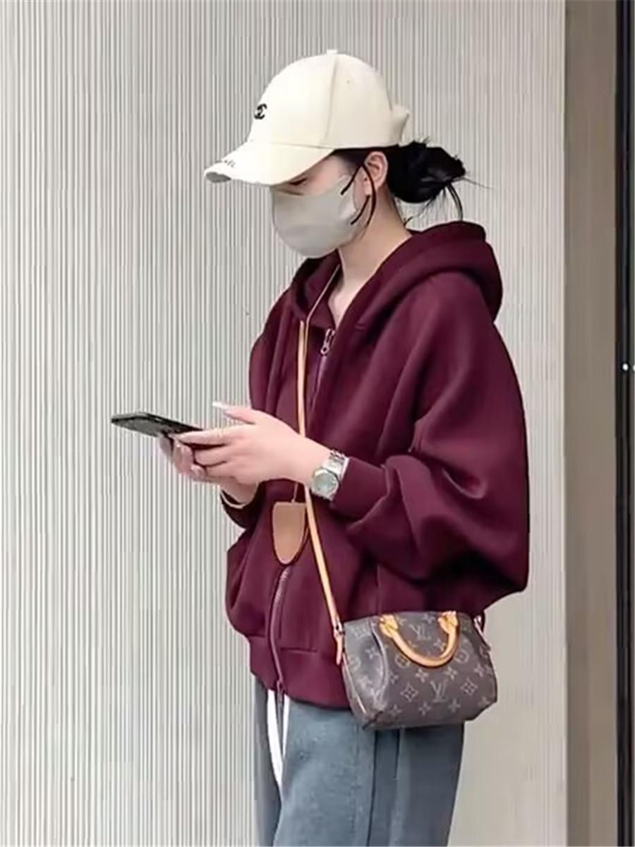 Women s Petite Hooded Double Zipper Sweatshirt - Casual Loose Short Cardigan Style Spring 2025 4286₽