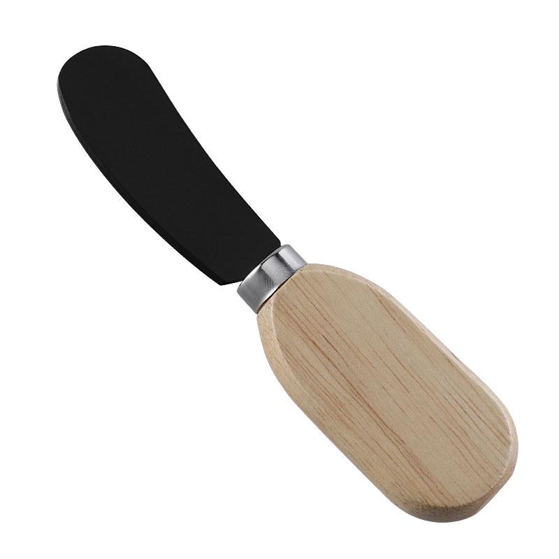 Cross-Border Cheese & Fruit Knife Set: Black Cheese Knife, Butter Spreader, Fork with Rubberwood Handle.