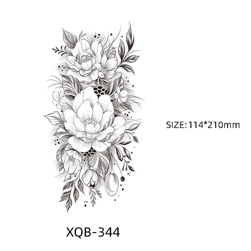 Waterproof Black & White Sketch Flower Half Sleeve Tattoo Stickers