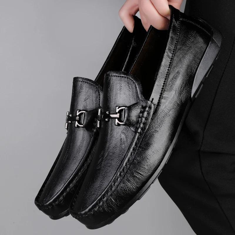 Fashion Summer Mens Shoes Casual Luxury Brand Men Loafers Genuine Leather Moccasins Light Breathable Slip On Boat Shoes Outdoor Flats