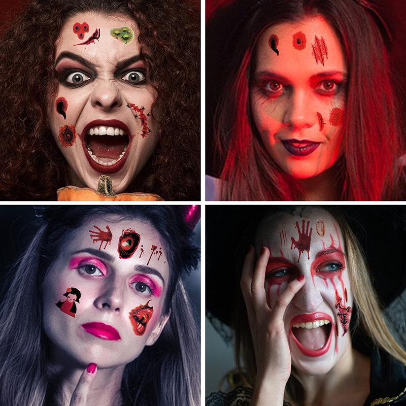 20/30/50 Sheets Halloween Terror Wound Temporary Tattoo Waterproof Realistic Blood Tattoos Injury Scar Tattoo Stickers For Body