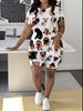 Butterfly Ladies Casual Suit Short Sleeve Shorts 1D Digital Flower Printing Fashion T-Shirt Two-piece Set