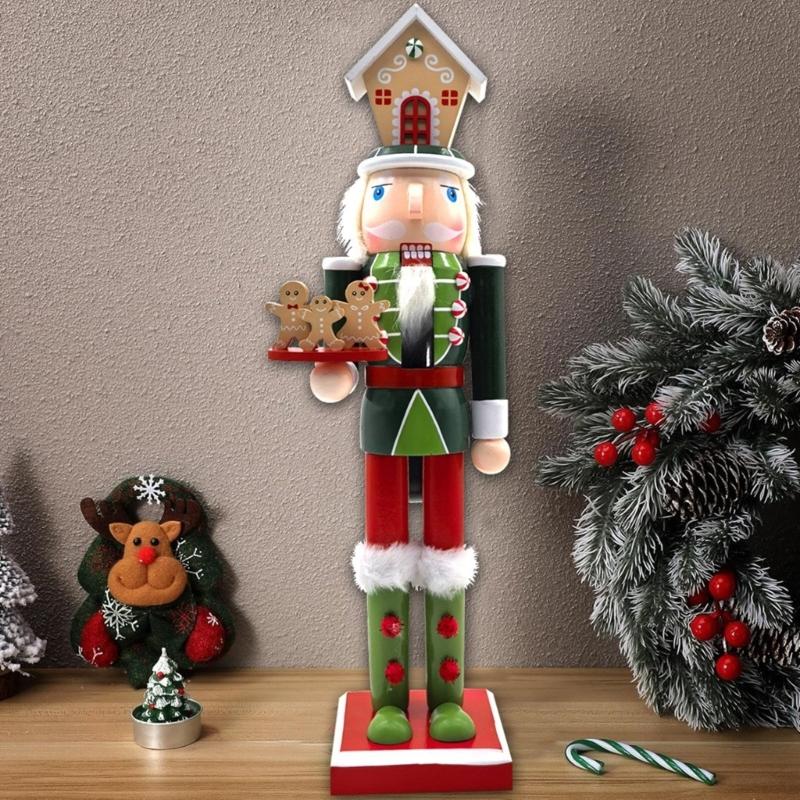Holiday Nutcrackers Figure Colorful Wood Soldier Puppet with Cookie Family and House Hat Christmas Decorative Ornament