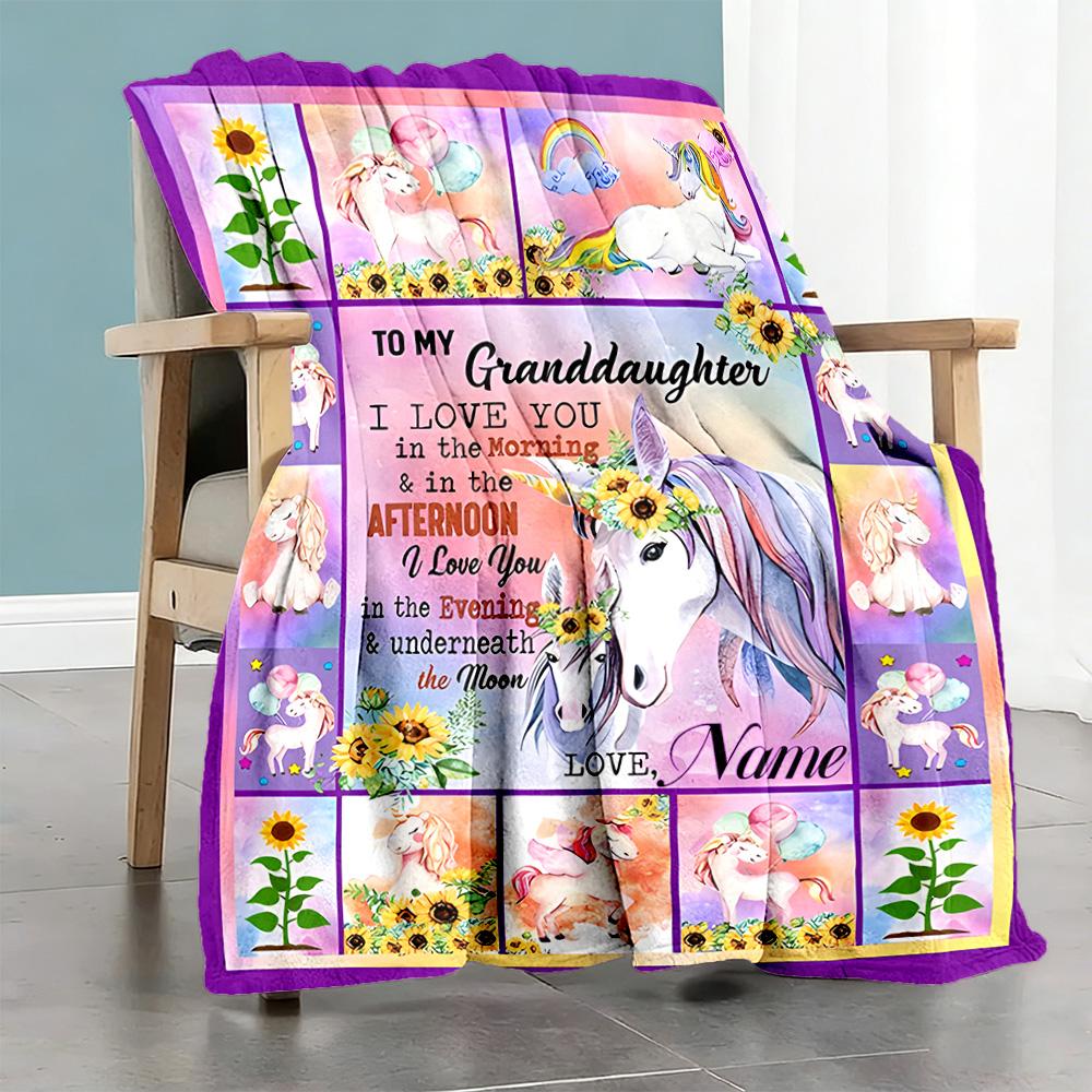 Beautiful Unicorn Personalized Name Blanket Multi-purpose Personalized Blanket Durable Comfort Perfect for Bed Office Livingroom Seaside