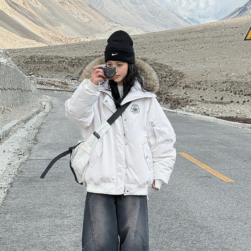 Big Fur Collar Down Cotton-padded Jacket for Women's Winter New Parker Loose Cotton-padded Jacket Thickened Warm Cotton-padded Jacket