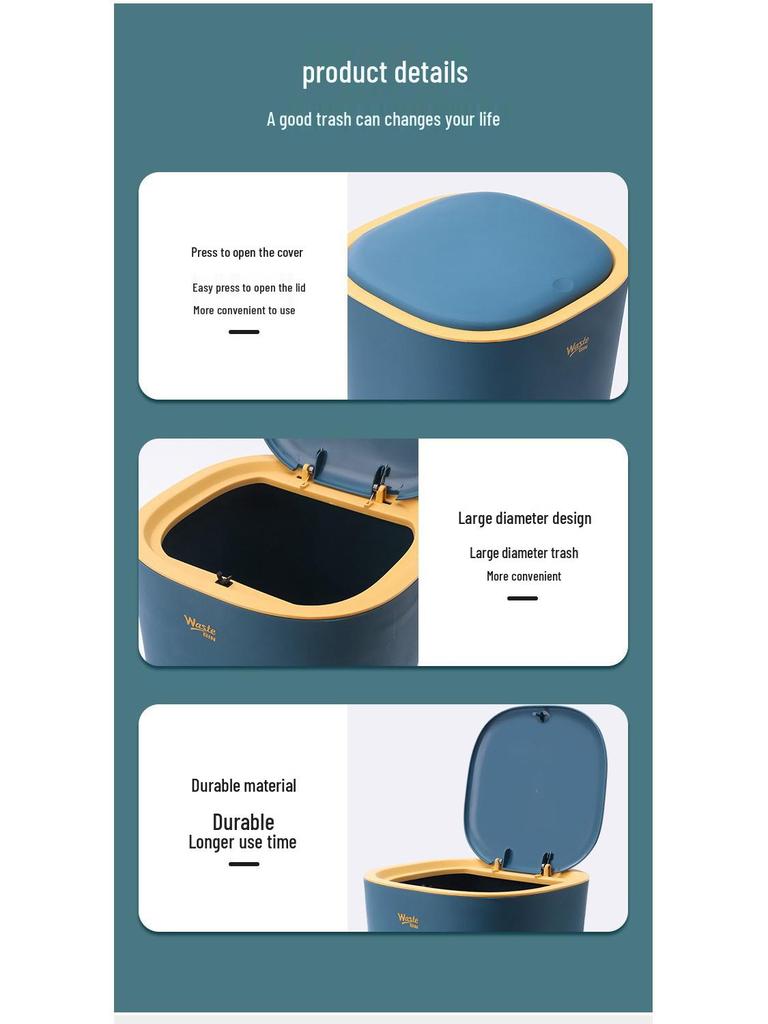 Press-Type Large Capacity Trash Can for Home - Bedroom, Living Room, Kitchen, Bathroom