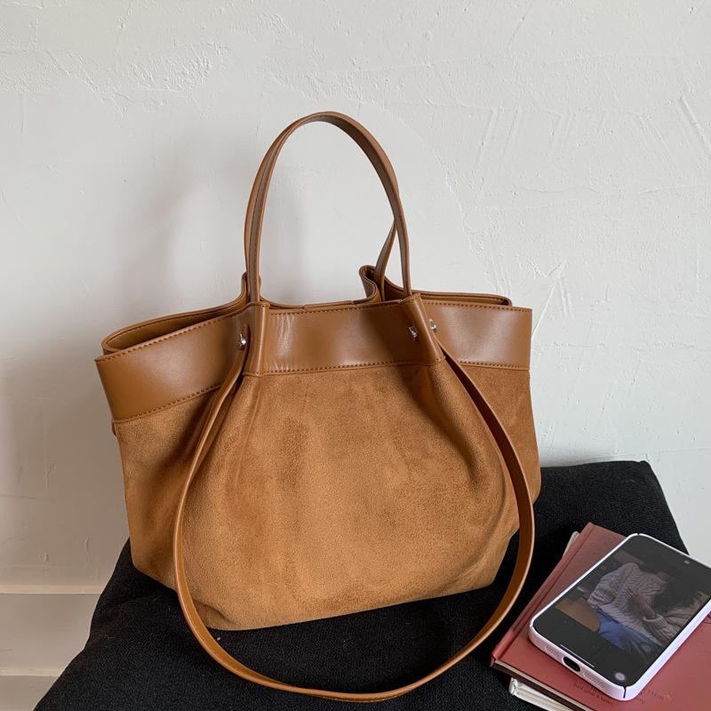 Stylish Frosted Suede Handbag New Large-capacity Tote Bag Fashion European American Autumn/winter Shoulder Bag Simple Casual Bag CLE