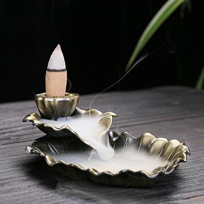 Charming Lotus Leaf Incense Burner Stick Holder Waterfall Fragrance Fireplace Backflow Incense Burner Incense Stick Holder