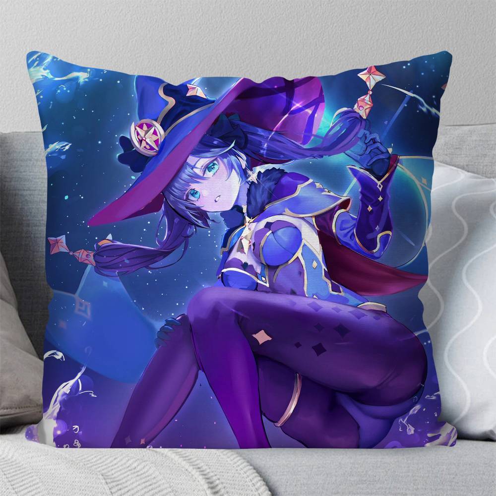 Mona Anime Game Genshin Impact Pillow Case Fashion Square Pillowcase Bedroom Sofa Room Ins Decoration Leisure