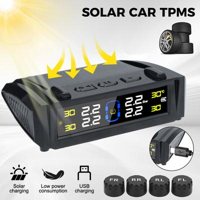 Digitales LCD-Display Reifendruckkontrollsystem Temperaturwarnung USB / Solarstrom Auto TPMS 0-6Bar Wasserdicht