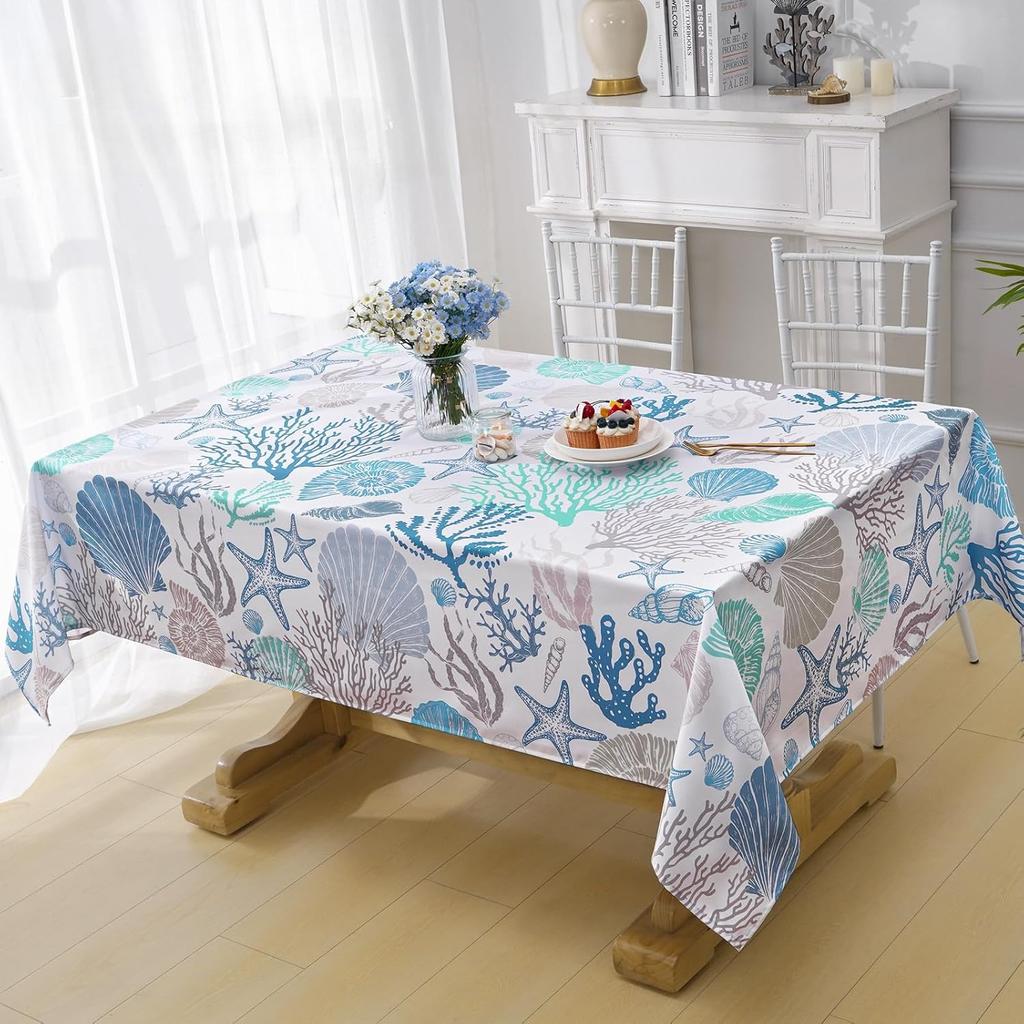 Summer Ocean Starfish Sea Shell Rectangle Tablecloth Table Decor Washable Polyester Kitchen Dining Table Cloth Party Decorations