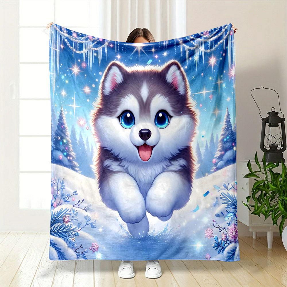 Süße Husky im Winterwunderland Aufdruck Decke weich und gemütlich perfekt für das Wohnzimmer Bett Sofa oder ein Nickerchen,Geschenk
