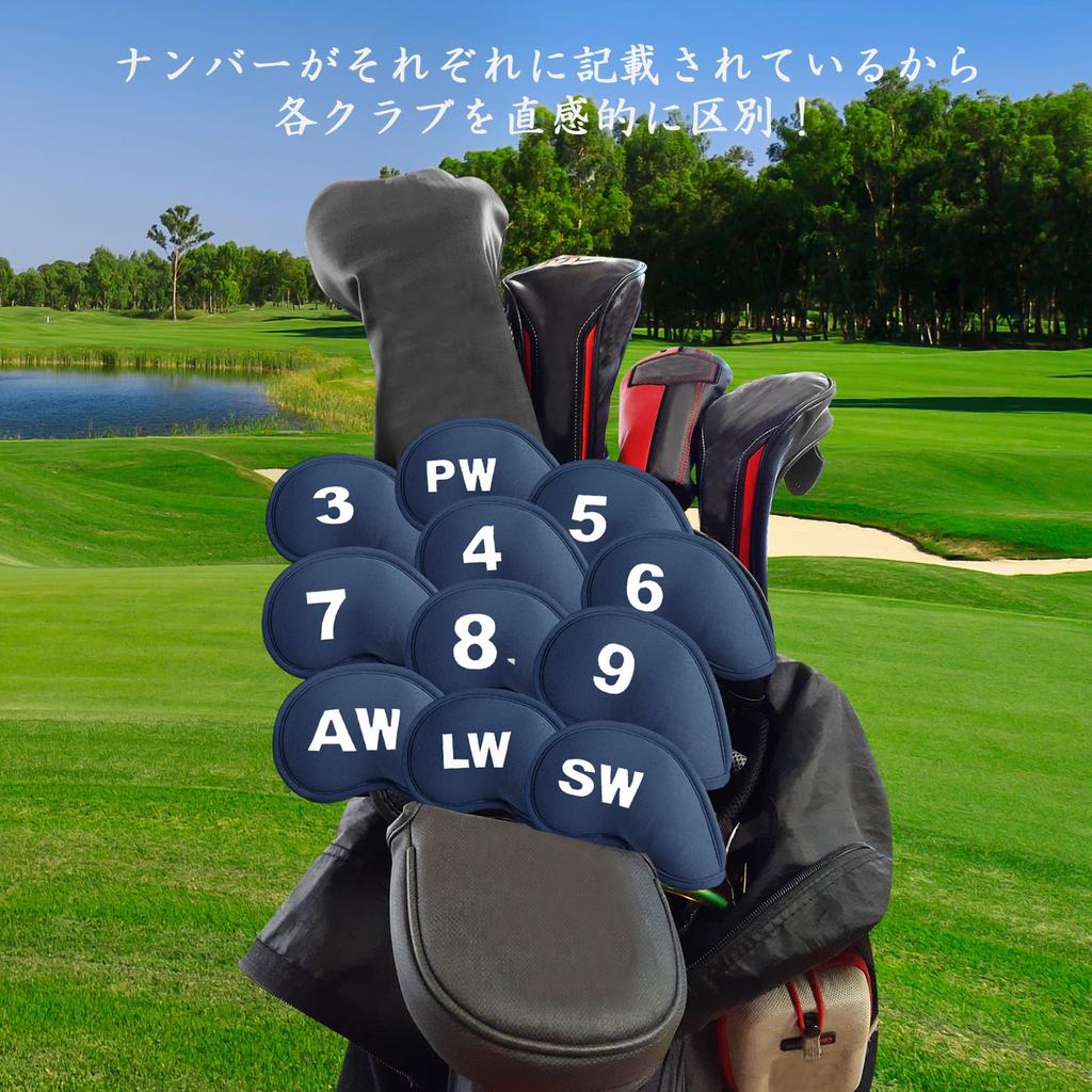 Golf Iron Covers, 11-Piece Set, Magnetic Closure, Wedge Covers, Neoprene Material, Lightweight, Numbered, Head Protection Covers, LT-018 (Navy)