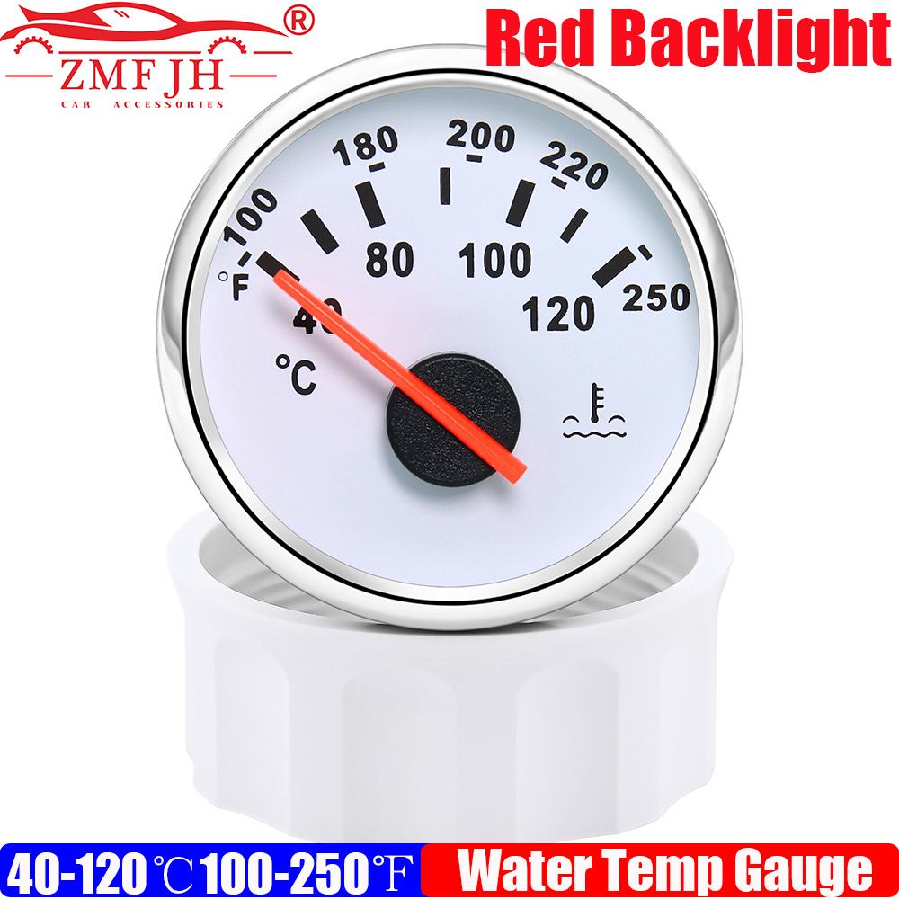 ZMFJH 2 52MM Датчик температуры воды 40-120℃,100-250℉ Стрелочный указатель температуры воды Красный свет для универсального автомобиля, лодки, яхты 12V24VDC WS