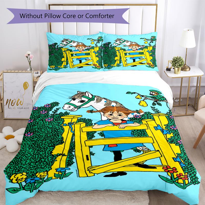 3pcs Pippi Longstocking Bedding Set Duvet Cover Closure Includes 1 Duvet Cover & 2 Pillowcases, Soft and Comfortable for All Seasons.