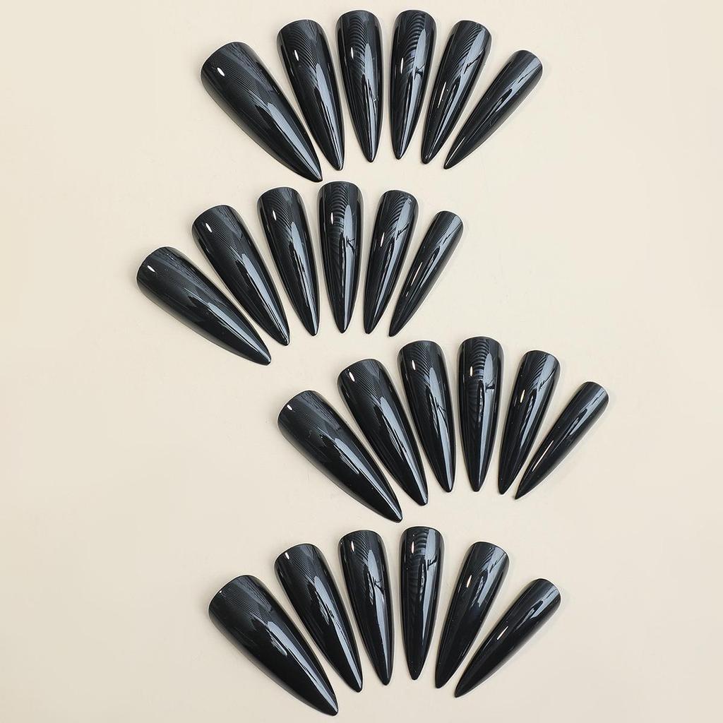 European & American Long Pointed Dark Series Wearable False Nails - Removable Solid Color Nail Art