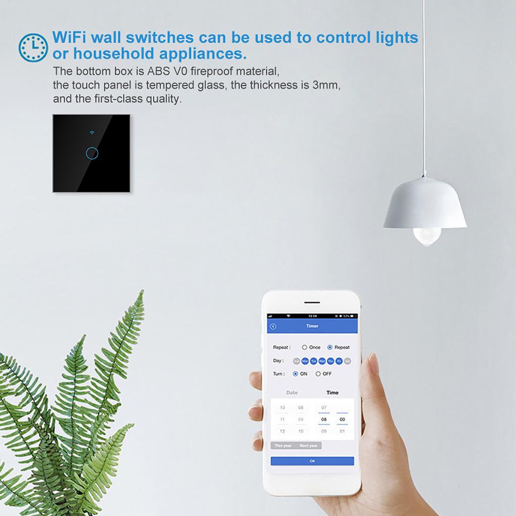 Comutator WiFi cu ecran tactil cerc unic pentru Alexa Google 1?Calea AC (Negru )