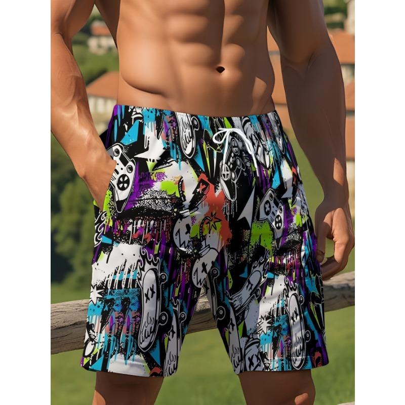 

Men S Beach Shorts - 3D Digital Print, Casual Drawstring Shorts XL