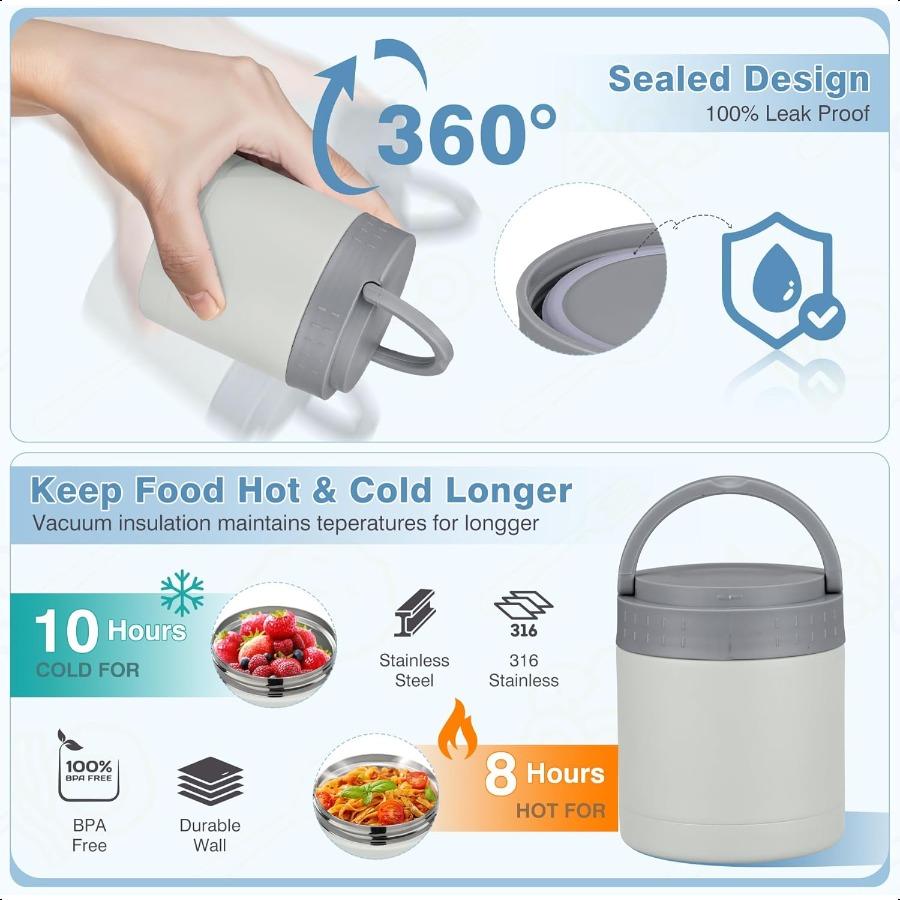 Bento Lunch Box Set with 10.5oz Soup Thermo Food Jar for Adults Stainl Steel Leakproof Lunch Container with 4 Compartment Coffe