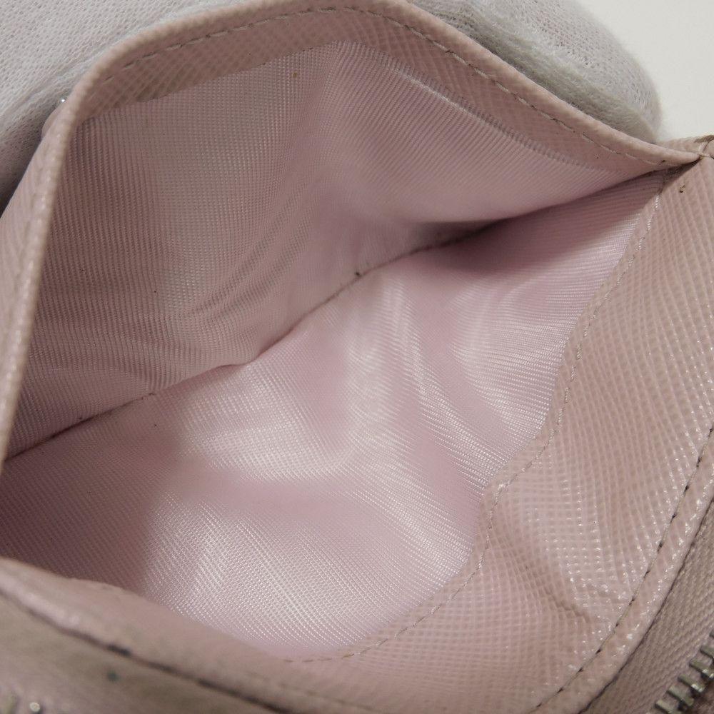 Used Saffiano Keychain 11569 1PP122 7943 L-shaped Zipper Key Ring with Card Case and RFID Triangle Logo, Pink, Women's