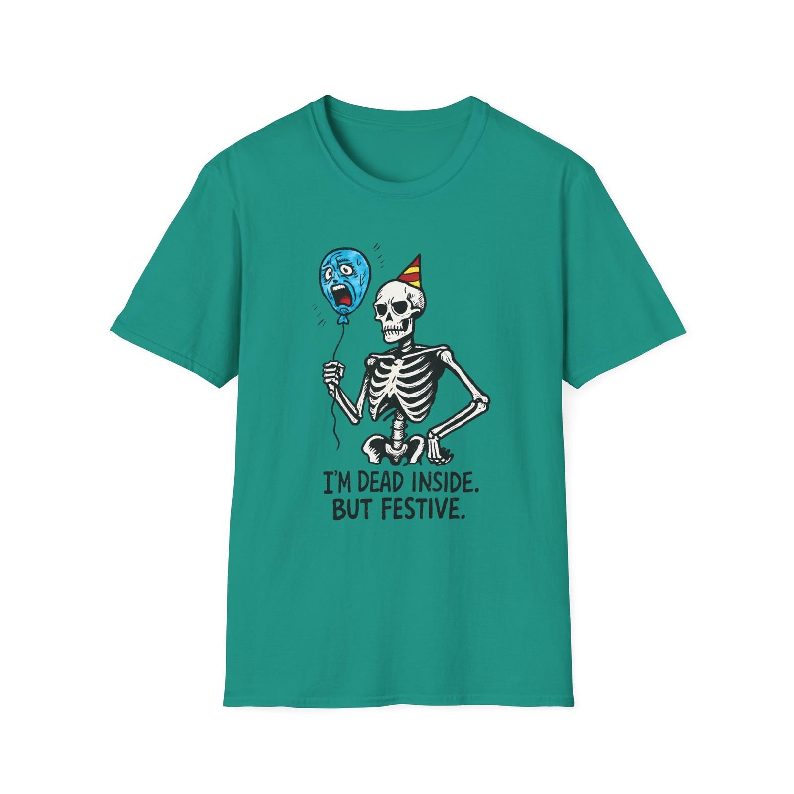 Unisex Softstyle T-Shirt Cocky Skeleton Party Hat Balloon Halloween Humor Fall S разноцветный