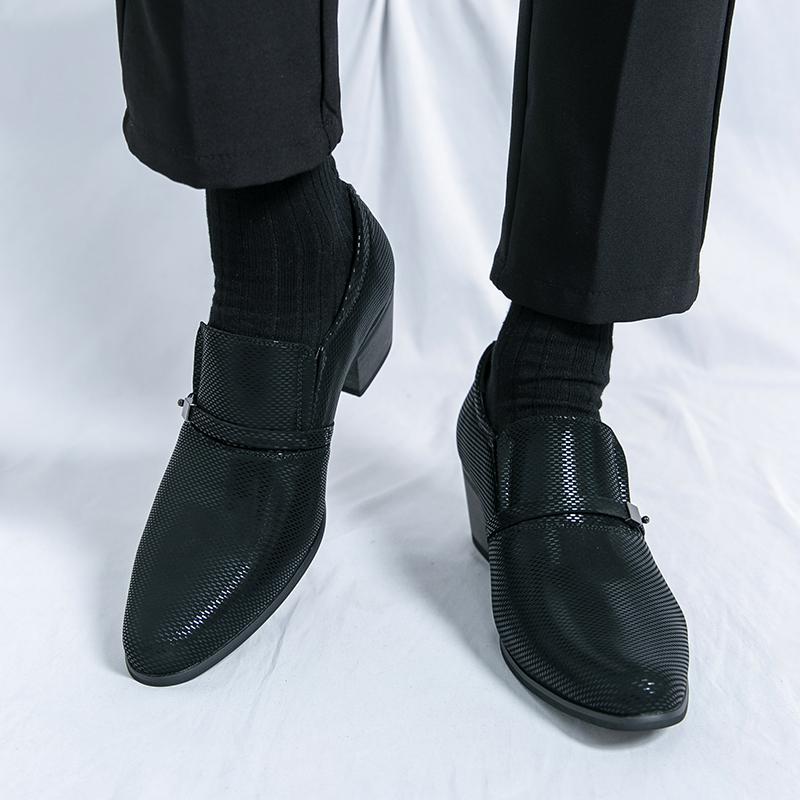 Herren High Heels Schwarz Leder Derby Hochzeitskleid Tanz Business Formal Aufzugschuhe Höhenzunahme Smoking Abschlussball Blazer Schuhe Übergröße
