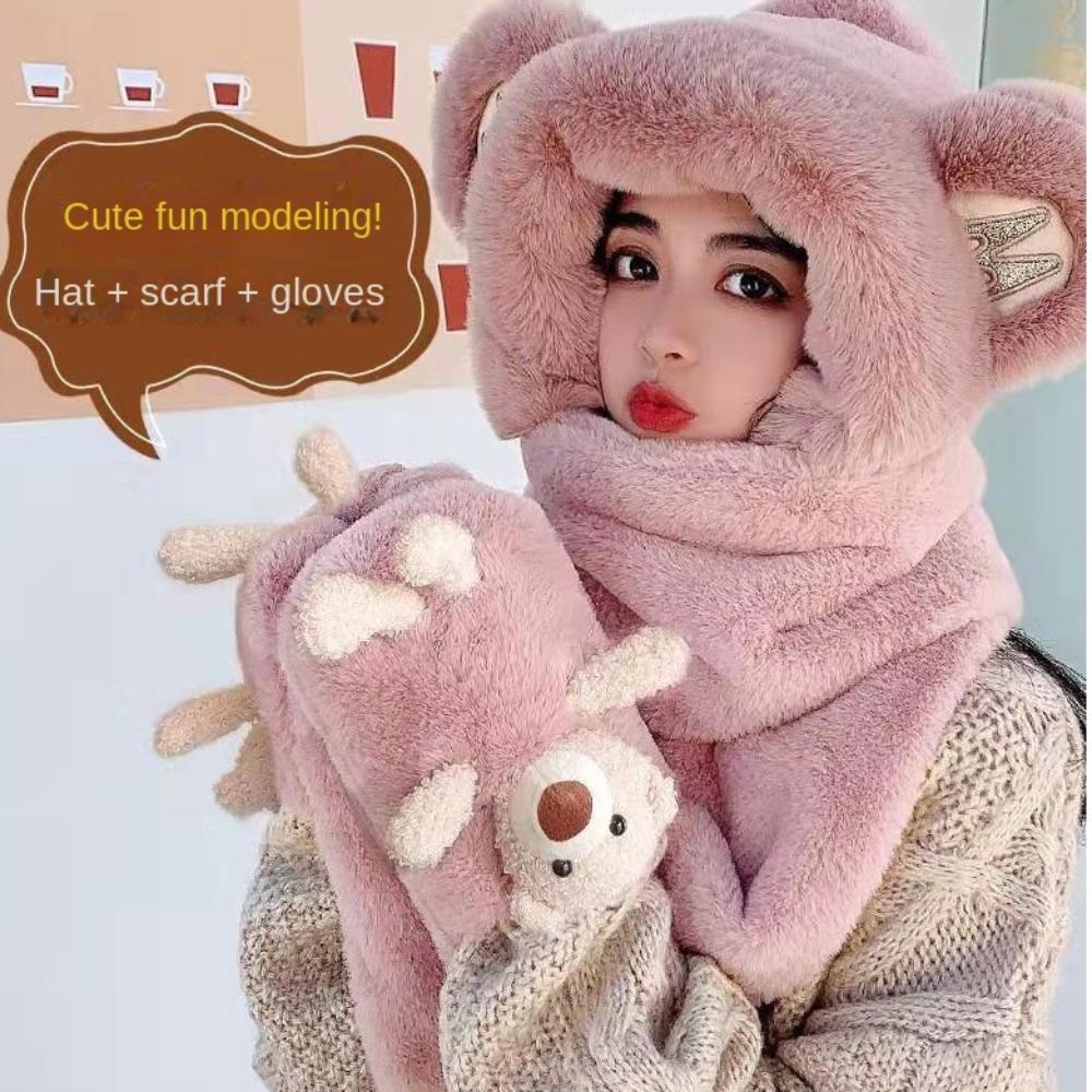 Windproof Beanies Cap 3-in-1 Ear Protection Cap Cute Earflap Earmuff  Adults And Children