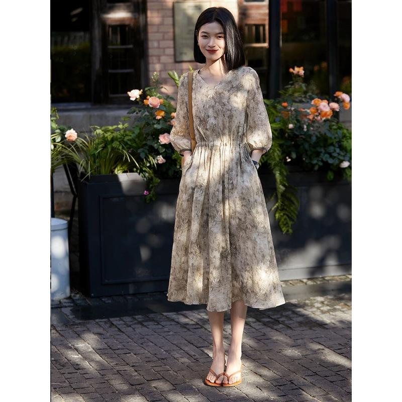 

Cool Senhe Green | Natural Cool Tencel, Printed Bud Sleeve Dress Women S
