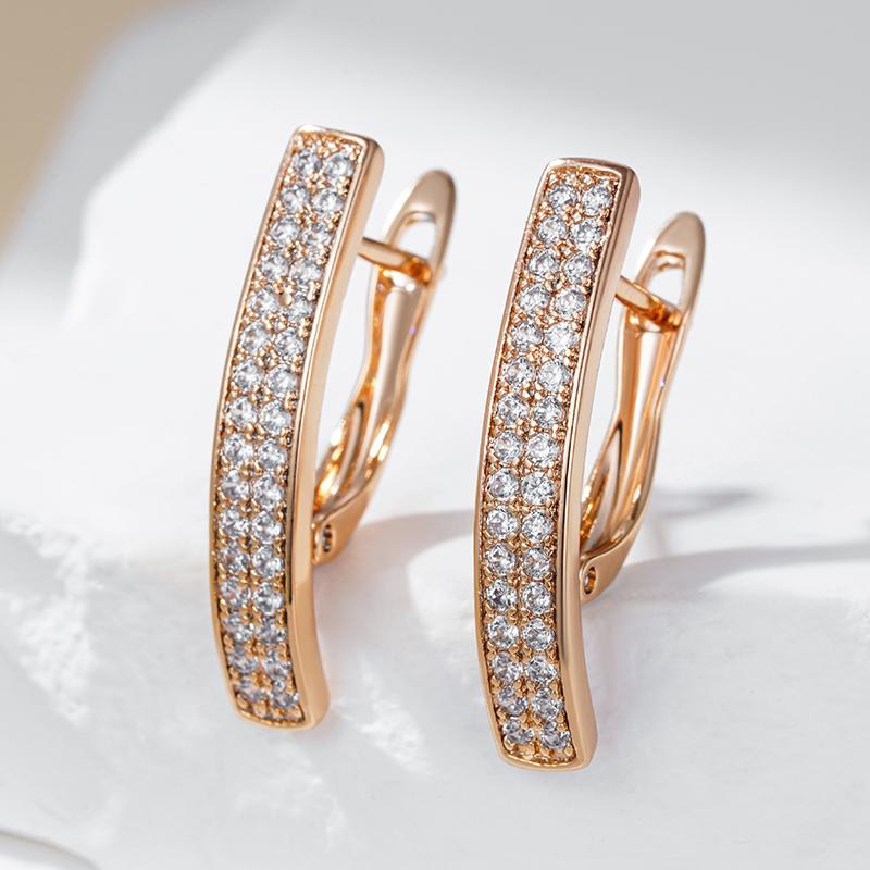Fashion Full Natural Zircon Long Square English Earrings For Women  Rose Gold Color High Quality Daily Fine Jewelry
