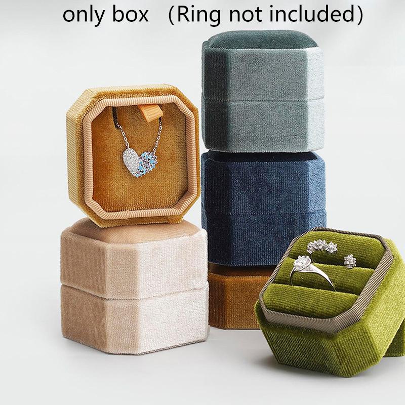 1Pc Velvet Ring Box Double Ring Box With Detachable Lid 2 Slots Octagon Ring Display Holder Case For Engagement Wedding Proposal