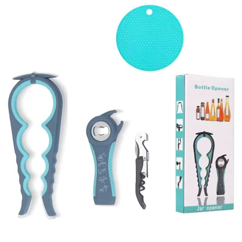 HOMZY Otvírák na konzervy Multifunkční Čtyři v jednom Otvírák na nápojové láhve Twister na víčka Čtyřpolohový otvírák na konzervy Protiskluzový twister na víčka