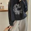 2024 European Style High Neck Sunflower Wool Knit Sweater for Women - Soft, Fluffy Autumn/Winter Arrival