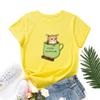 Summer Round Neck Cute Dog and Tea Cup Design Printed T-shirtsFashionable Casual Pure Cotton Short Sleeved Women's T-shirts