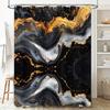 Luxury Marble Print Shower Curtain Set Black Gold Geometric Pattern Bathroom Decor with Rod Pocket for Home Bathing Room (69 x 7