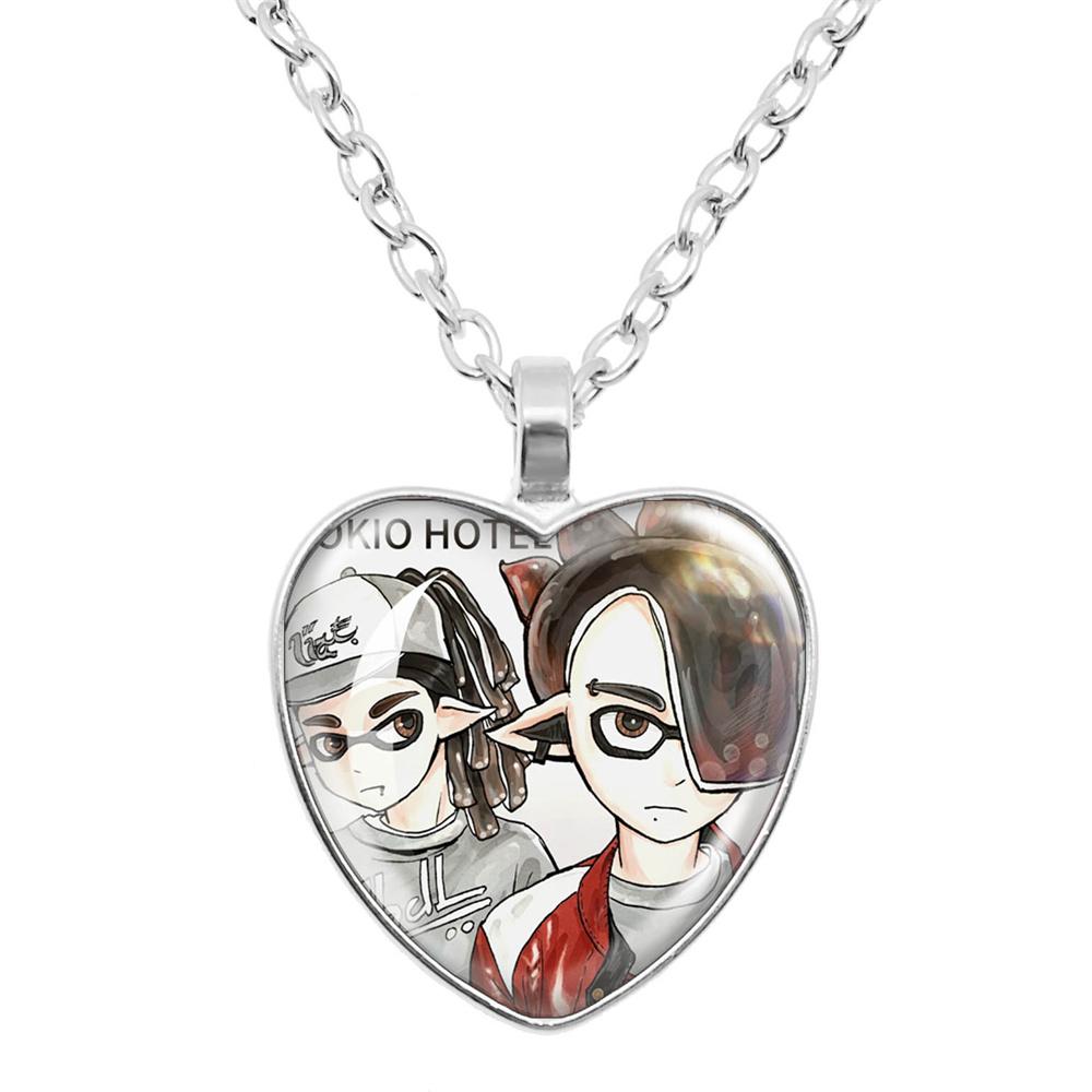 Pop Retro Rock Band Tokio Hotel Glass Heart Shape Pendant Necklace Bill Kaulitz Music Songer Picture Jewelry Charm Fans Gift