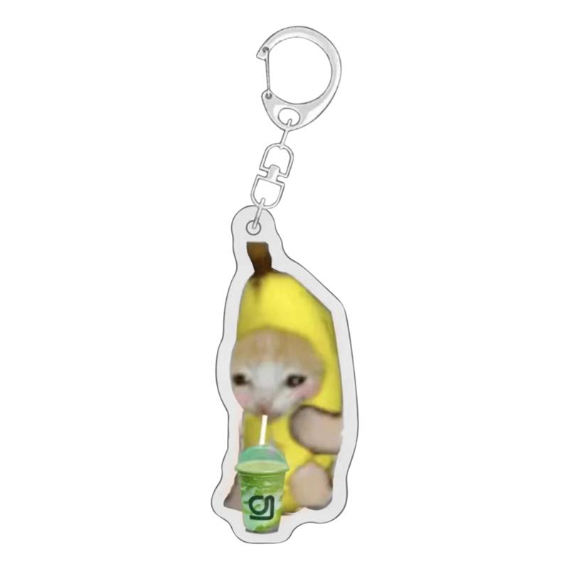 Happy Banana Cat Pendant Keychain Funny Resin Lanyard Small Link Chain Maxwell Cat Keychain Student Gift Bag Accessories Lanyard