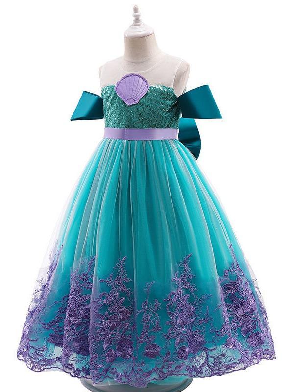 Mermaid Alice Princess Dress with Butterfly Bow Embroidery Tulle Gown for Girls Party Costume