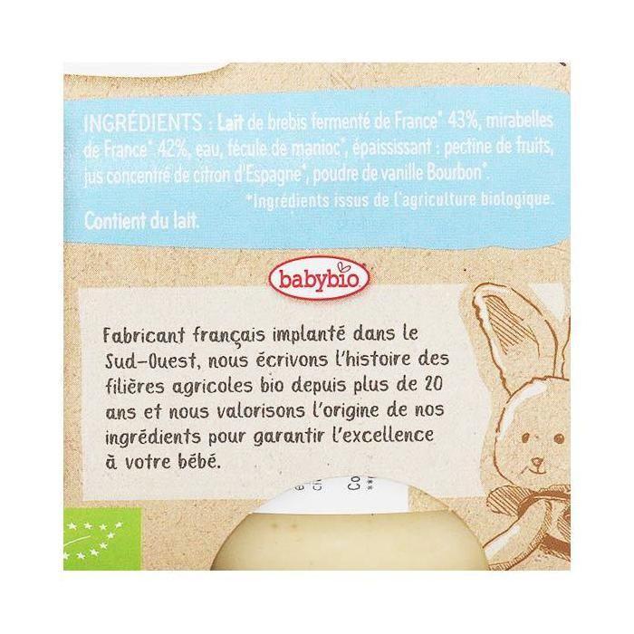 Babybio - Petit Pot Bébé Brassé Brebis Mirabelle Vanille - Bio - 2x130g - Dès 6 Mois