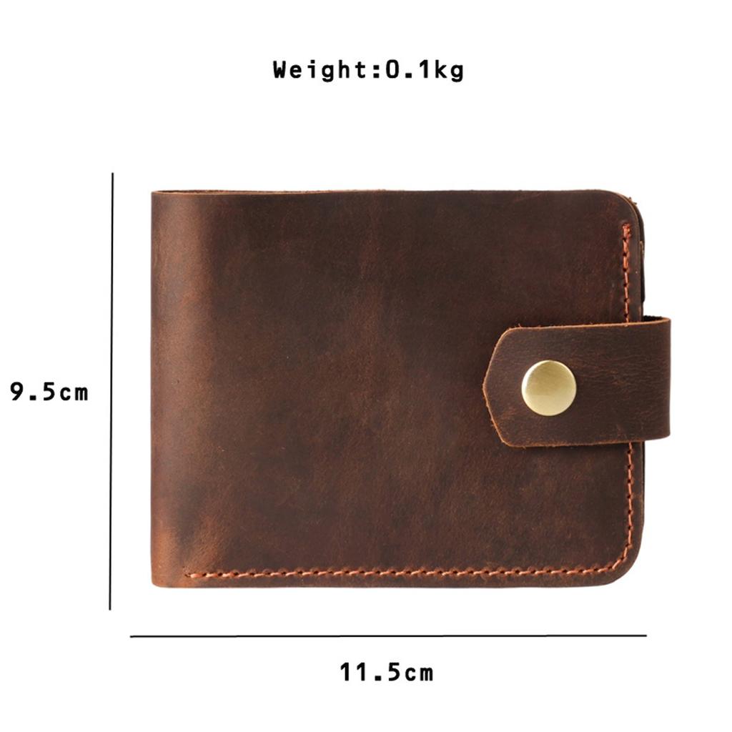 Handmade Crazy Horse Genuine Leather Men Wallet Hasp Snap Closure Minimalist Vintage Bifold Purse Short Cowhide Card Holder