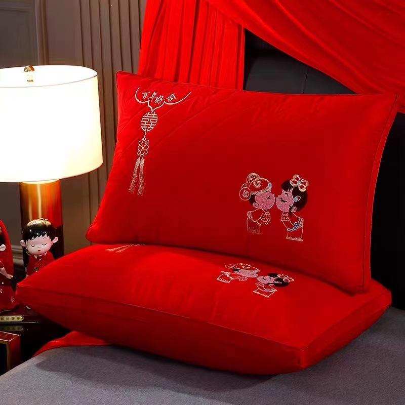 Cotton Satin High-end Wedding Feather Velvet Pillow Chinese Style Festive Wedding Single Pillow