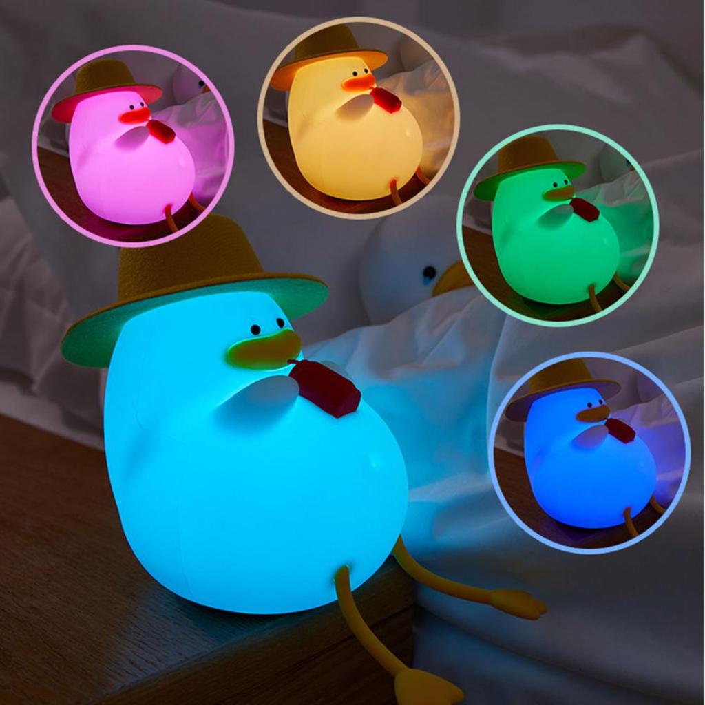 New Adorable Cute Cartoon Duck Theme Animals Silicone Design LED Night Lights - USB Colorful Bedside Lamp with 3 Levels of Dimmi
