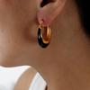 Stainless Steel Hoop Earrings for Women Gold Plated With Black White Enamel Drop Earring Chunky Ear Hoops Daily Wear Jewelry